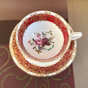 Royal Stafford Floral Red Border Teacup And Saucer